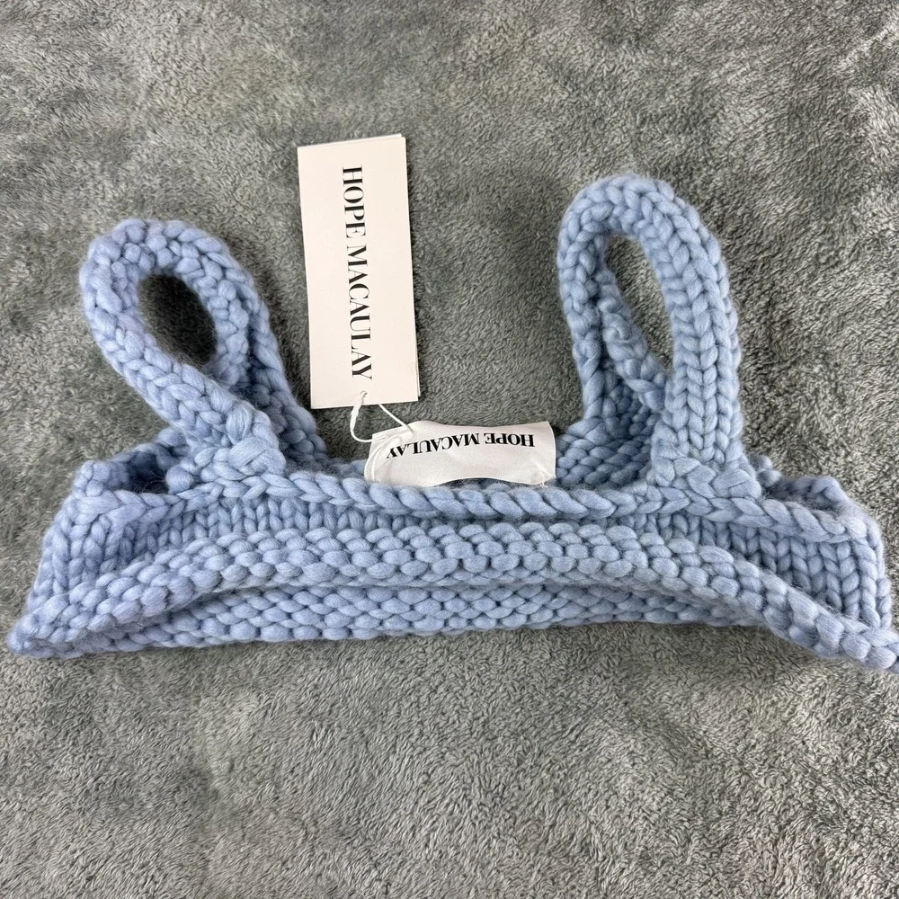Hope Macaulay Crop Top XL Blue Chunky Knit Handmade Ireland Designer Tank Bralet - Picture 7 of 7